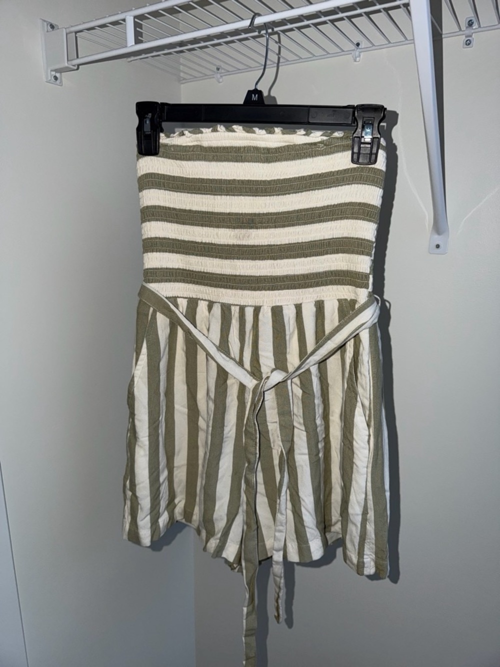 Olive & Cream Striped Smocked Waist Romper